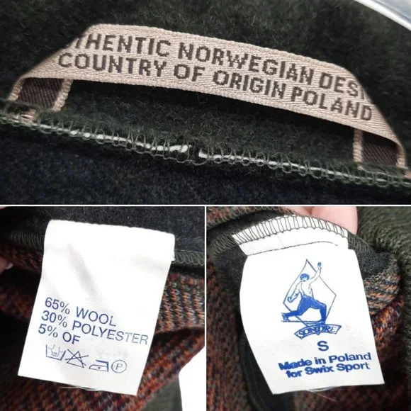 VTG 80s Sondre Poland Swix Sport Green Wool Blend Winter Skiing Sweater Buttons - Picture 11 of 12